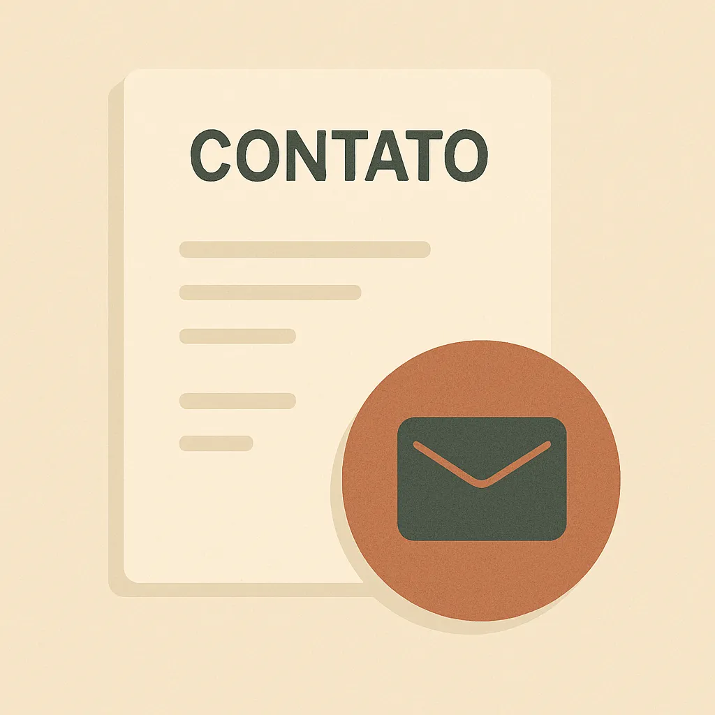 Ilustração com documento intitulado 'Contato' e um ícone circular de envelope, simbolizando comunicação e envio de mensagens.
